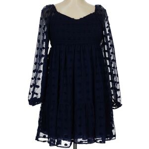 Women's Navy Dot Mesh Mini Dress